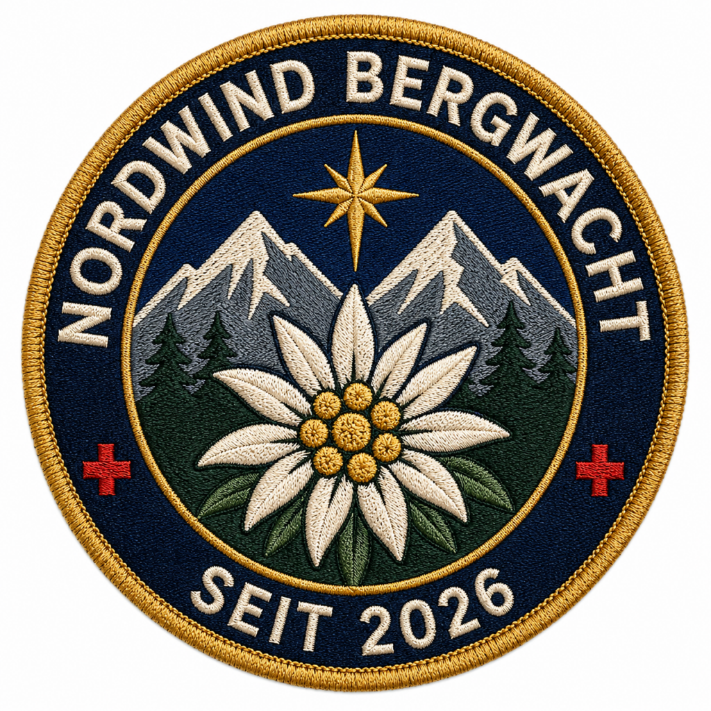Gestickter Aufnaeher Nordwind Bergwacht Edelweiss