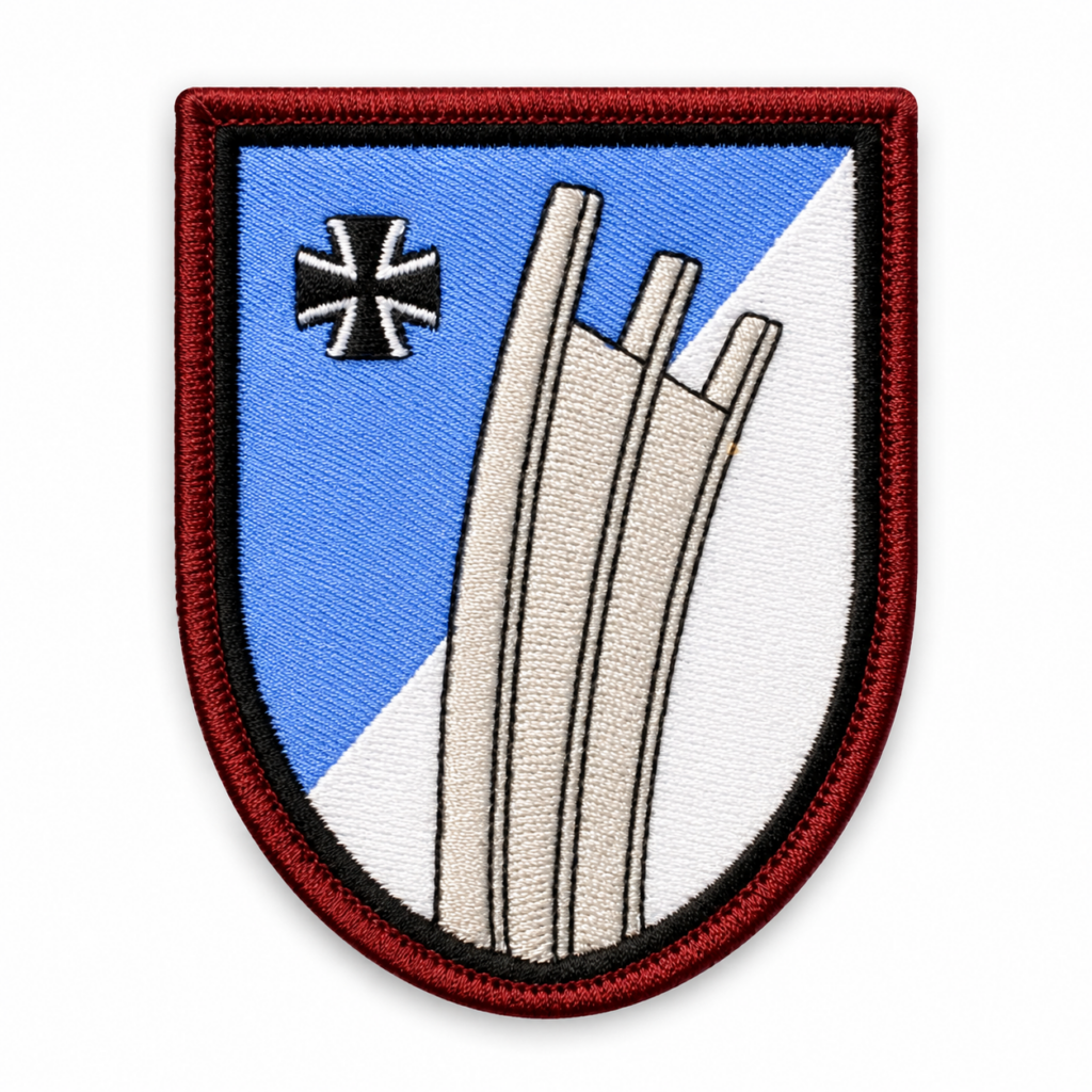 Gestickter Aufnaeher Architektur blau weiss