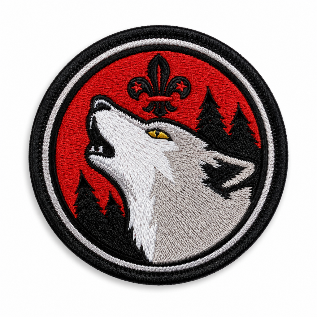 Gestickter Aufnaeher Wolf Lilie Wald