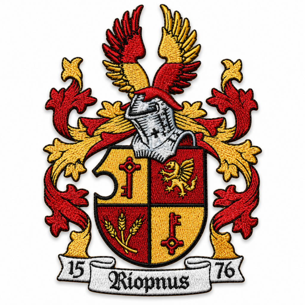 Gesticktes Familienwappen Riponus 1576 rot gold